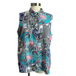 CHICO'S No Iron Sleeveless Button Front Short Sleeve Blouse Size XL